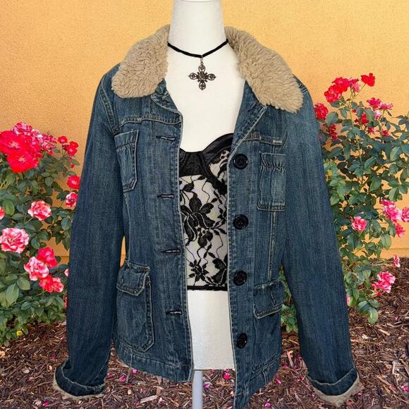 Abercrombie fitch vtg denim faux fur jacket - Picture 1 of 6